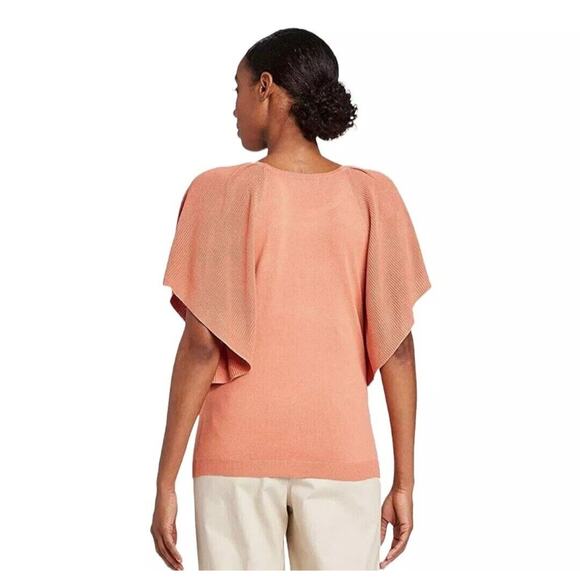 Prologue Women's Crewneck Flutter Short Sleeve Pullover Sweater, Coral Orange, M - Picture 2 of 8